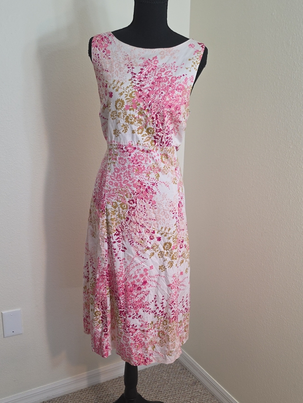 Merona Pink & White Floral Sleeveless Midi Dress | Size 14